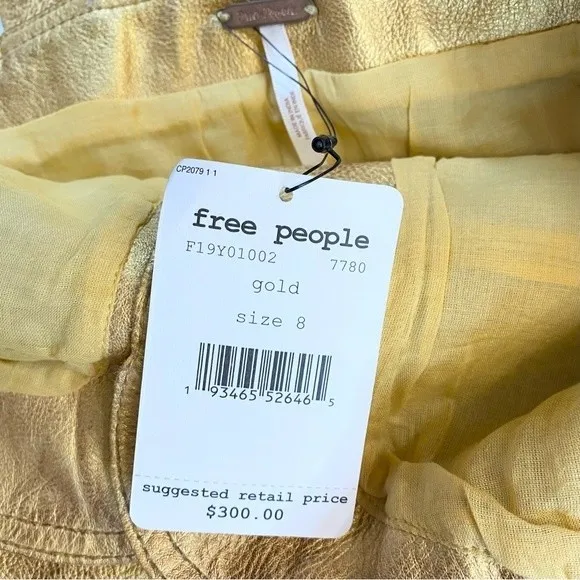 Free People Gold Leather Sleeveless Mini Party Dress Size 8 NWT Fairygoth Glam