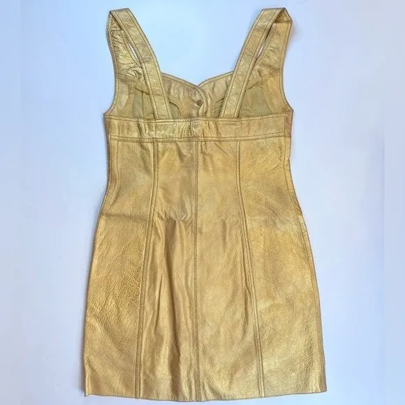 Free People Gold Leather Sleeveless Mini Party Dress Size 8 NWT Fairygoth Glam