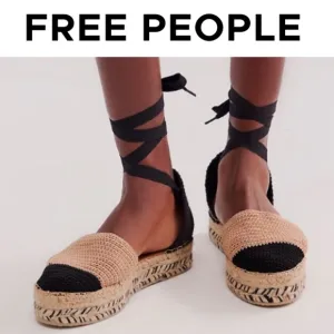 FREE PEOPLE ISLAND TIME BLACK AND TAN ANKLE WRAP CROCHET ESPADRILLES **NIB**