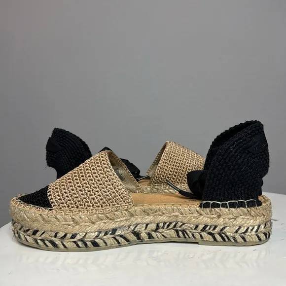 FREE PEOPLE ISLAND TIME BLACK AND TAN ANKLE WRAP CROCHET ESPADRILLES **NIB**