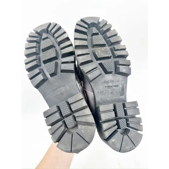 Free People Lyra Pewter Silver Lug Sole Leather Loafers Size 38 FLAW