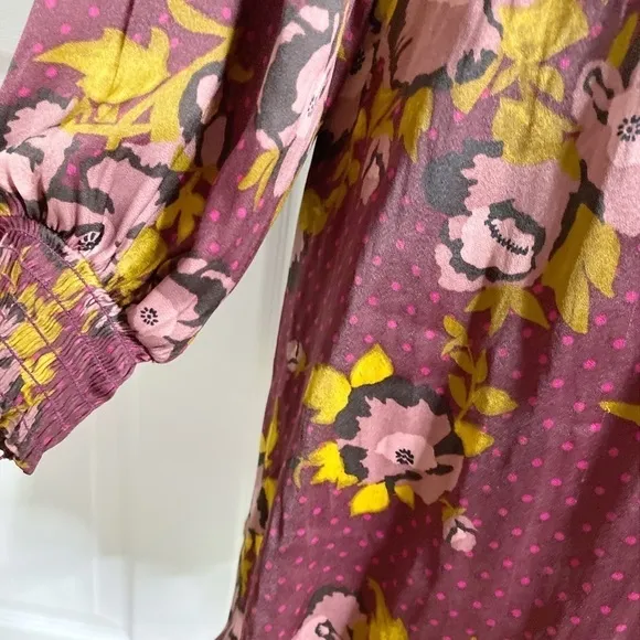 Free People Morning Light Burgundy floral-pattern crepe mini dress