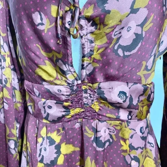 Free People Morning Light Burgundy floral-pattern crepe mini dress