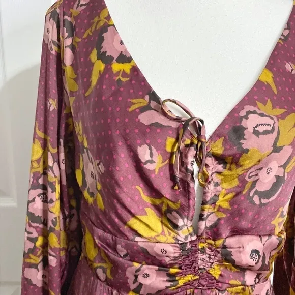 Free People Morning Light Burgundy floral-pattern crepe mini dress