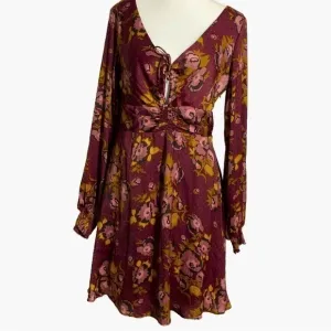 Free People Morning Light Burgundy floral-pattern crepe mini dress