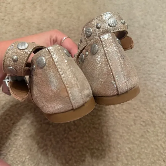 Free People Mystic Ankle Strap Mary Jane Studded Champagne Flats Size 6.5