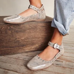Free People Mystic Ankle Strap Mary Jane Studded Champagne Flats Size 6.5