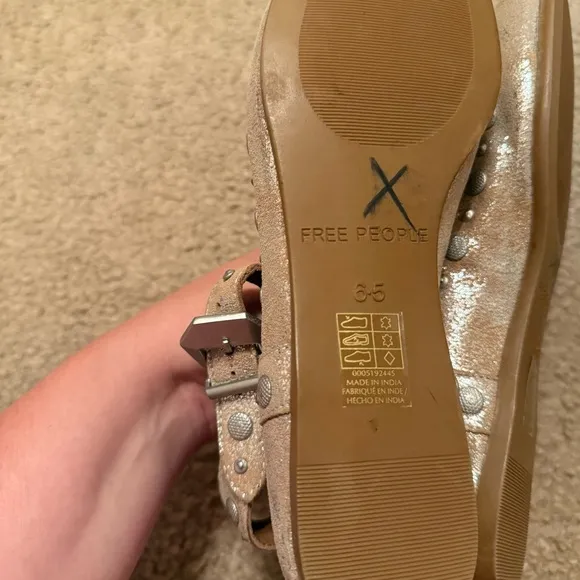 Free People Mystic Ankle Strap Mary Jane Studded Champagne Flats Size 6.5