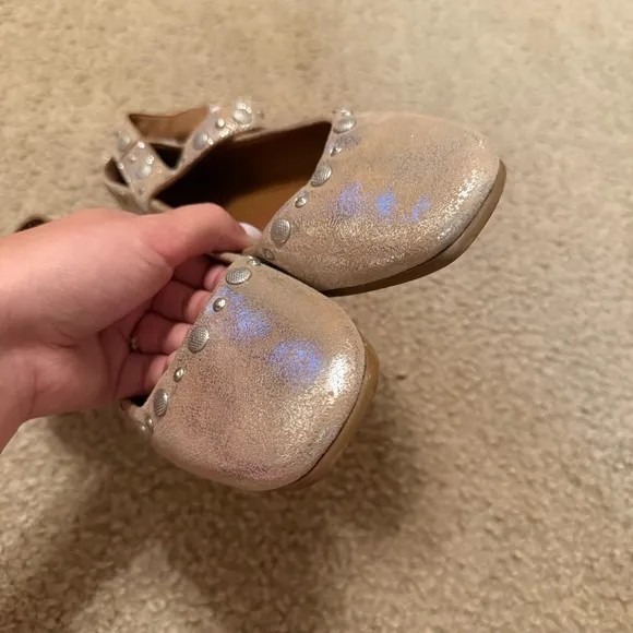 Free People Mystic Ankle Strap Mary Jane Studded Champagne Flats Size 6.5
