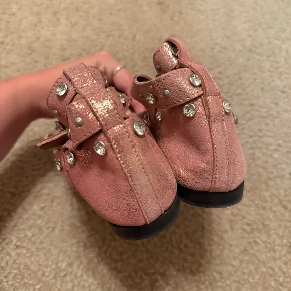 Free People Mystic Diamante Flats Double Ankle Strap Frost Pink Leather Size 7
