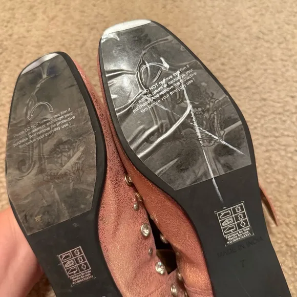 Free People Mystic Diamante Flats Double Ankle Strap Frost Pink Leather Size 7