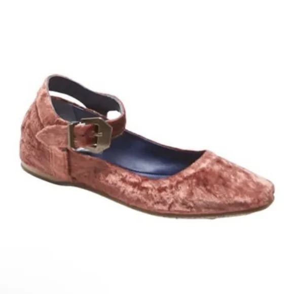 Free People Mystic Mary Jane Crushed Velvet Cinnamon Mauve Buckle Flats Size 40