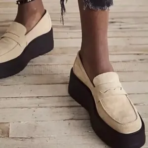 FREE PEOPLE | Nico Platform Loafer Leather Taupe Chunky Wedge | Size 40 (US 10)