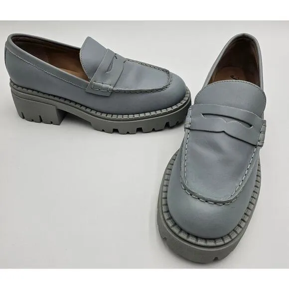 Free People Size 38 Lyra Loafers Platform Boardwalk Blue Leather Lug Sole New