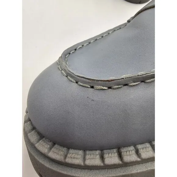 Free People Size 38 Lyra Loafers Platform Boardwalk Blue Leather Lug Sole New