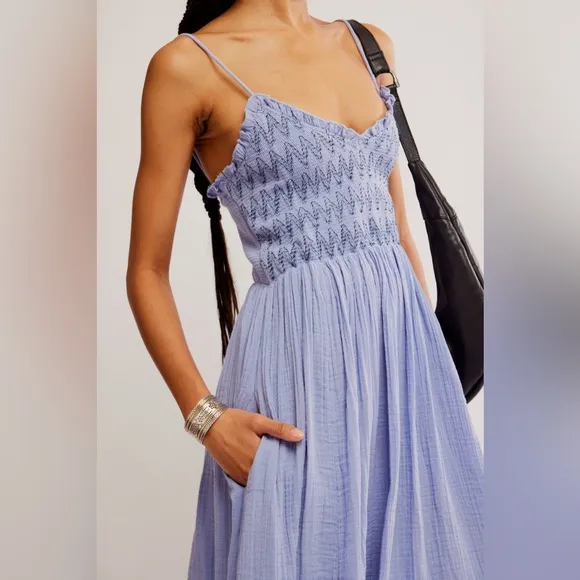 Free People Sweet Nothings Midi Dress, Blue Heron, Size X-Small, $168