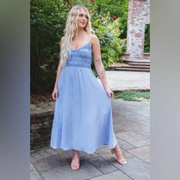 Free People Sweet Nothings Midi Dress, Blue Heron, Size X-Small, $168