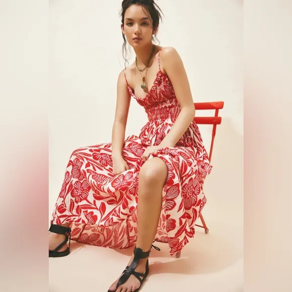 Free People Sweet Nothings Midi Dress in Gardenia Combo