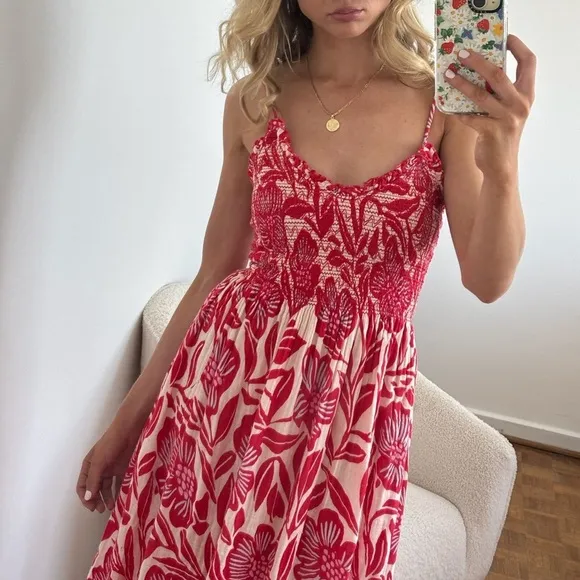 Free People Sweet Nothings Midi Dress in Gardenia Combo