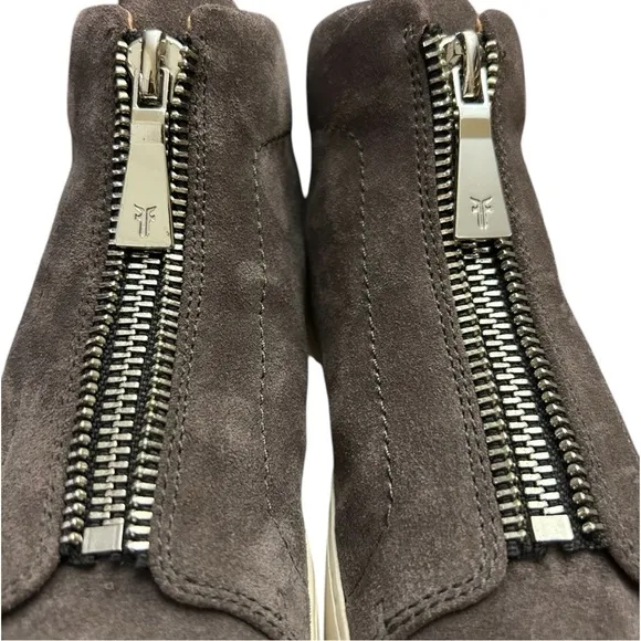 FRYE Lena Zip Suede High Fashion Sneaker Leather High Tops Comfort Silver Zipper