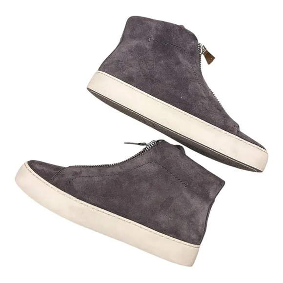 FRYE Lena Zip Suede High Fashion Sneaker Leather High Tops Comfort Silver Zipper