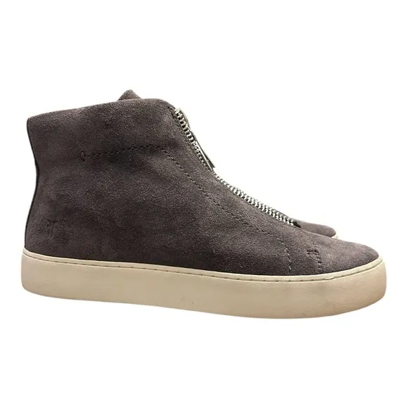 FRYE Lena Zip Suede High Fashion Sneaker Leather High Tops Comfort Silver Zipper