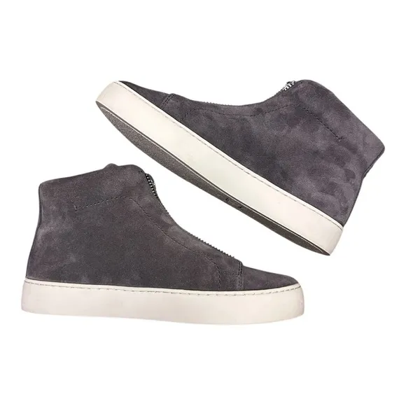 FRYE Lena Zip Suede High Fashion Sneaker Leather High Tops Comfort Silver Zipper