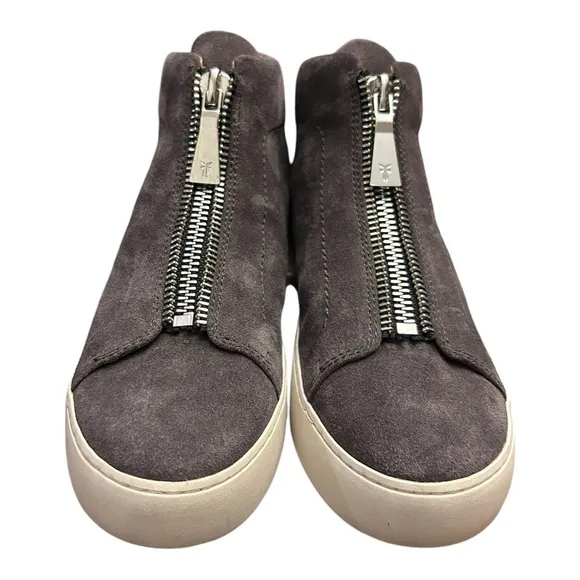FRYE Lena Zip Suede High Fashion Sneaker Leather High Tops Comfort Silver Zipper