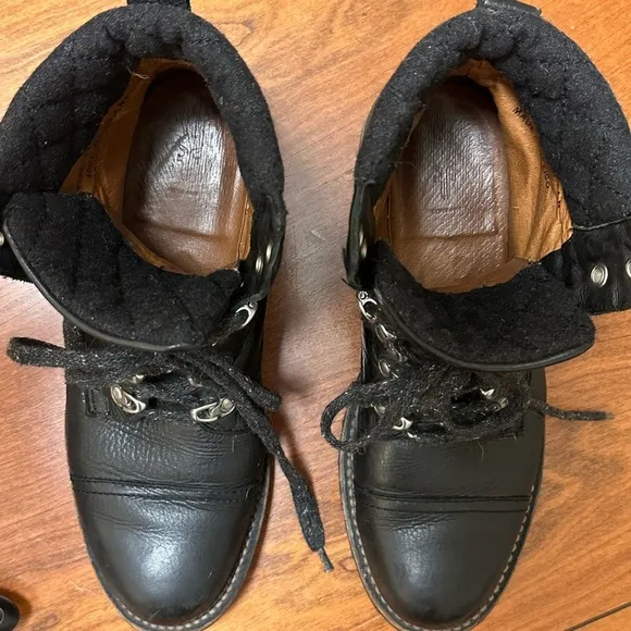 Frye Samantha hiker black leather boots with tread and laces women’s 8.5