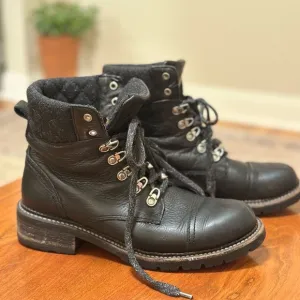 Frye Samantha hiker black leather boots with tread and laces women’s 8.5