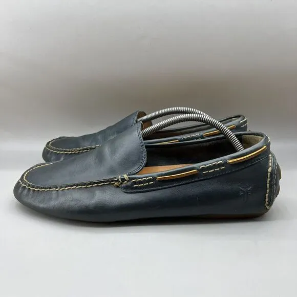 Frye West Driver Moccasins Men’s Size 10.5 Blue Leather Slip On Comfort Loafers