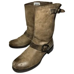 FRYE Women’s 7 Taupe Tan Leather Moto Biker Style Engineer Buckle Veronica Boots
