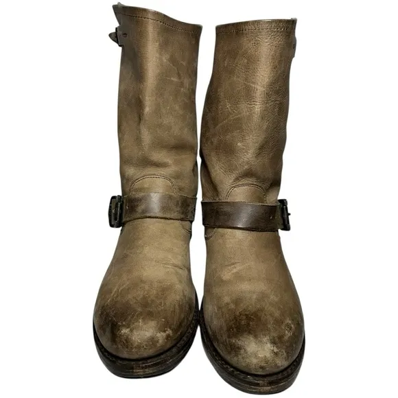FRYE Women’s 7 Taupe Tan Leather Moto Biker Style Engineer Buckle Veronica Boots
