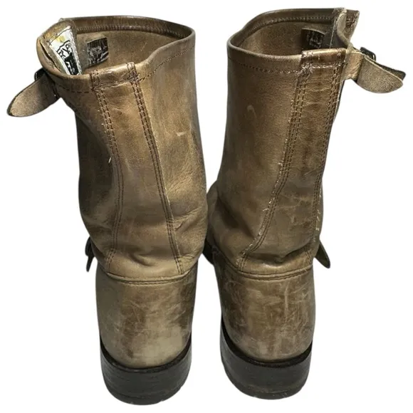 FRYE Women’s 7 Taupe Tan Leather Moto Biker Style Engineer Buckle Veronica Boots