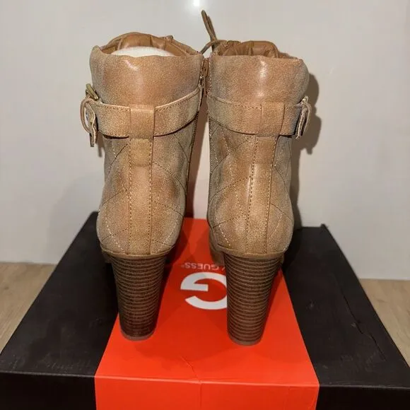 G By Guess Platform Womens 10 Combat Ankle Boots Brown Zipper ‎ 3 1/2&quot; Heel NIB