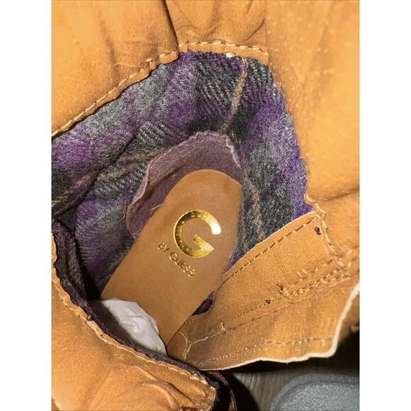G By Guess Platform Womens 10 Combat Ankle Boots Brown Zipper ‎ 3 1/2&quot; Heel NIB