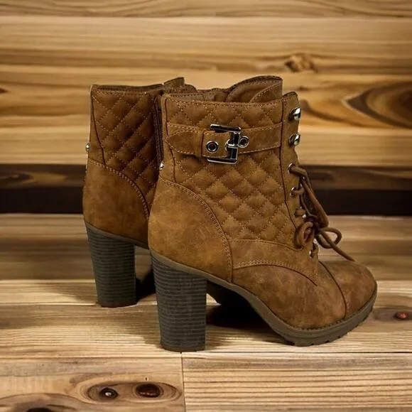 G by Guess Womens 8.5 Faux Leather brown Heeled Ankle Boots new