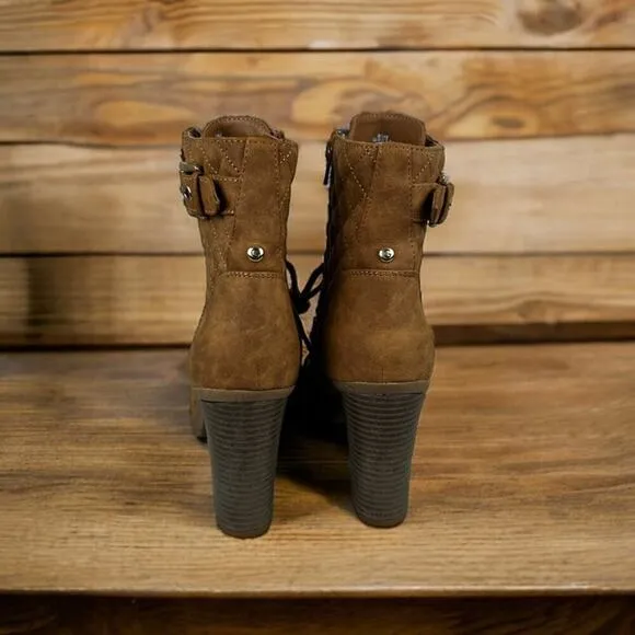 G by Guess Womens 8.5 Faux Leather brown Heeled Ankle Boots new