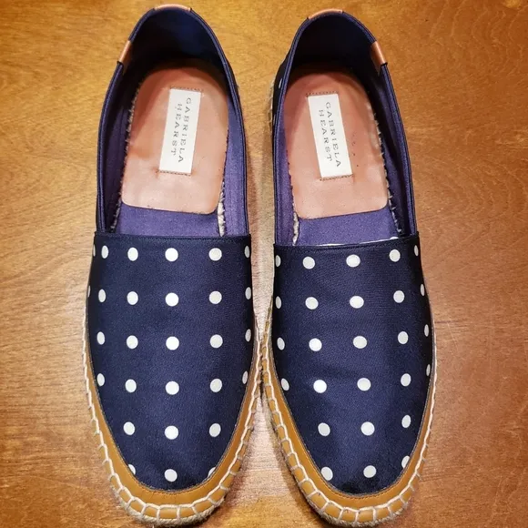 GABRIELA HEARST Alba Leather Trim Polka-Dot Satin Espadrilles Blue/White Sz: 6