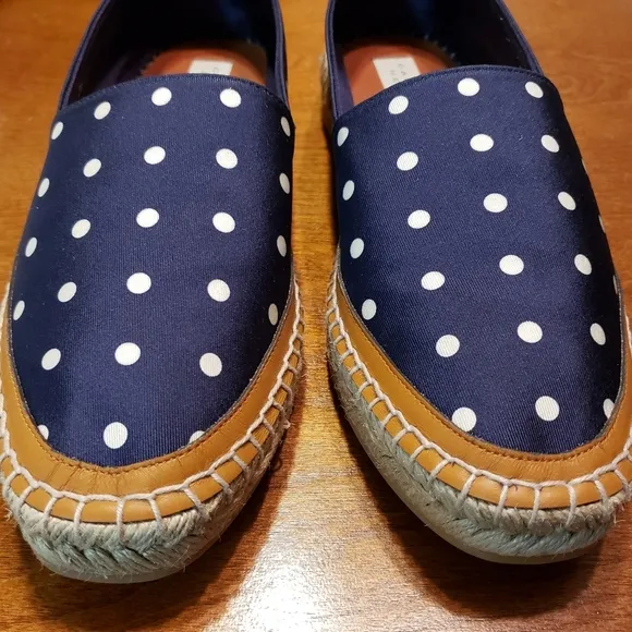 GABRIELA HEARST Alba Leather Trim Polka-Dot Satin Espadrilles Blue/White Sz: 6