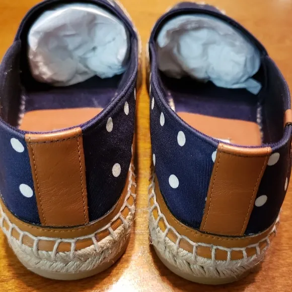 GABRIELA HEARST Alba Leather Trim Polka-Dot Satin Espadrilles Blue/White Sz: 6