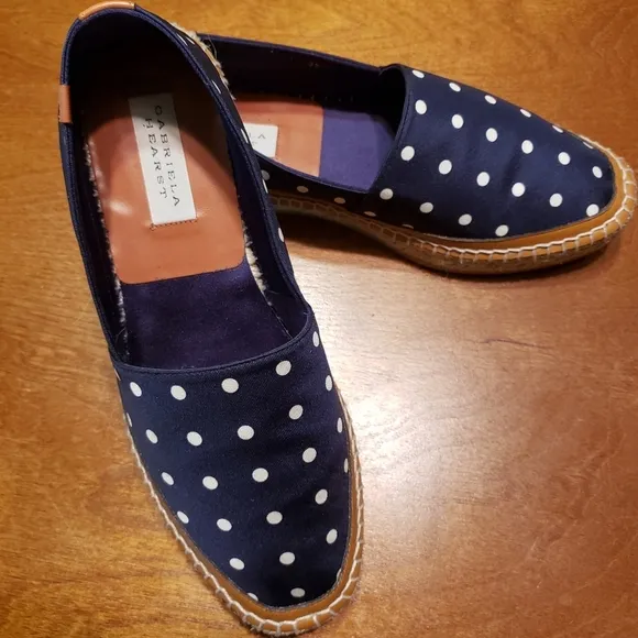 GABRIELA HEARST Alba Leather Trim Polka-Dot Satin Espadrilles Blue/White Sz: 6