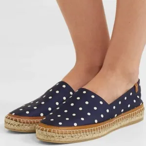GABRIELA HEARST Alba Leather Trim Polka-Dot Satin Espadrilles Blue/White Sz: 6