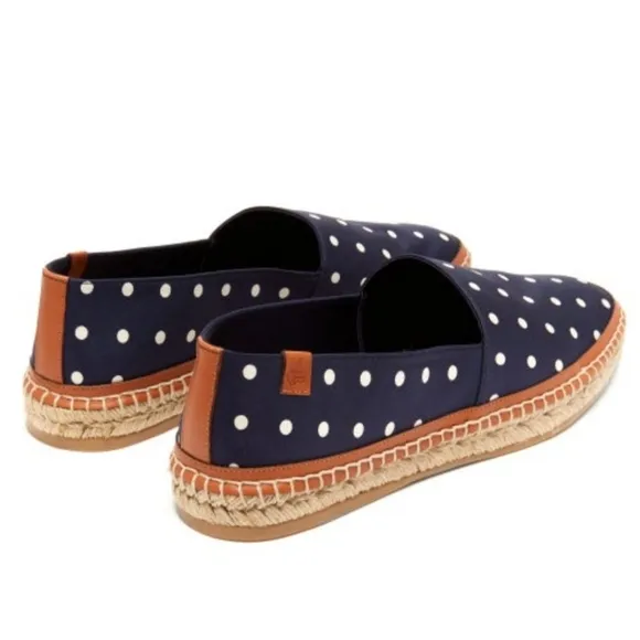 GABRIELA HEARST Alba Leather Trim Polka-Dot Satin Espadrilles Blue/White Sz: 6