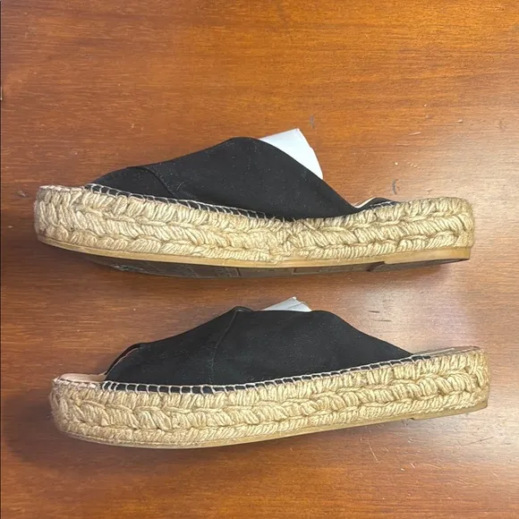 Gaimo Black Suede Espadrille Slip-Ons with Peep-Toe