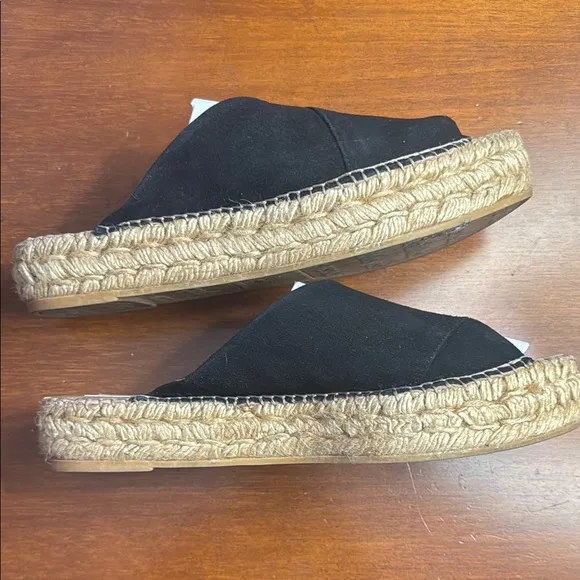 Gaimo Black Suede Espadrille Slip-Ons with Peep-Toe