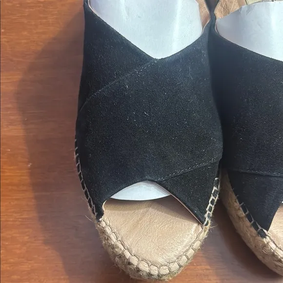 Gaimo Black Suede Espadrille Slip-Ons with Peep-Toe