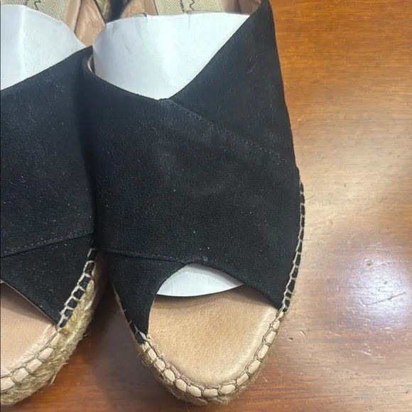 Gaimo Black Suede Espadrille Slip-Ons with Peep-Toe