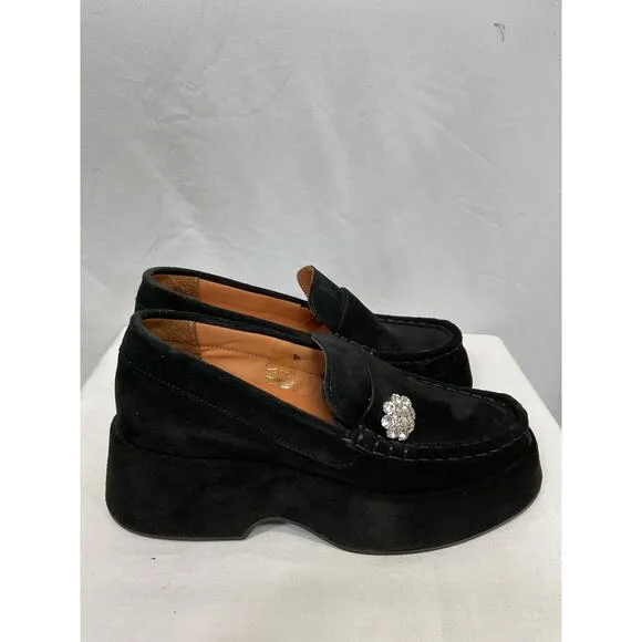Ganni 'Crystal-Embellished' Black Crystal Embellished Suede Leather Platform