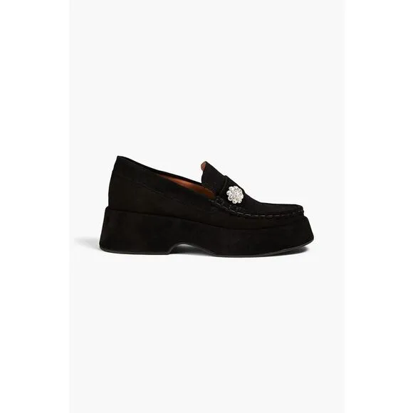 Ganni 'Crystal-Embellished' Black Crystal Embellished Suede Leather Platform